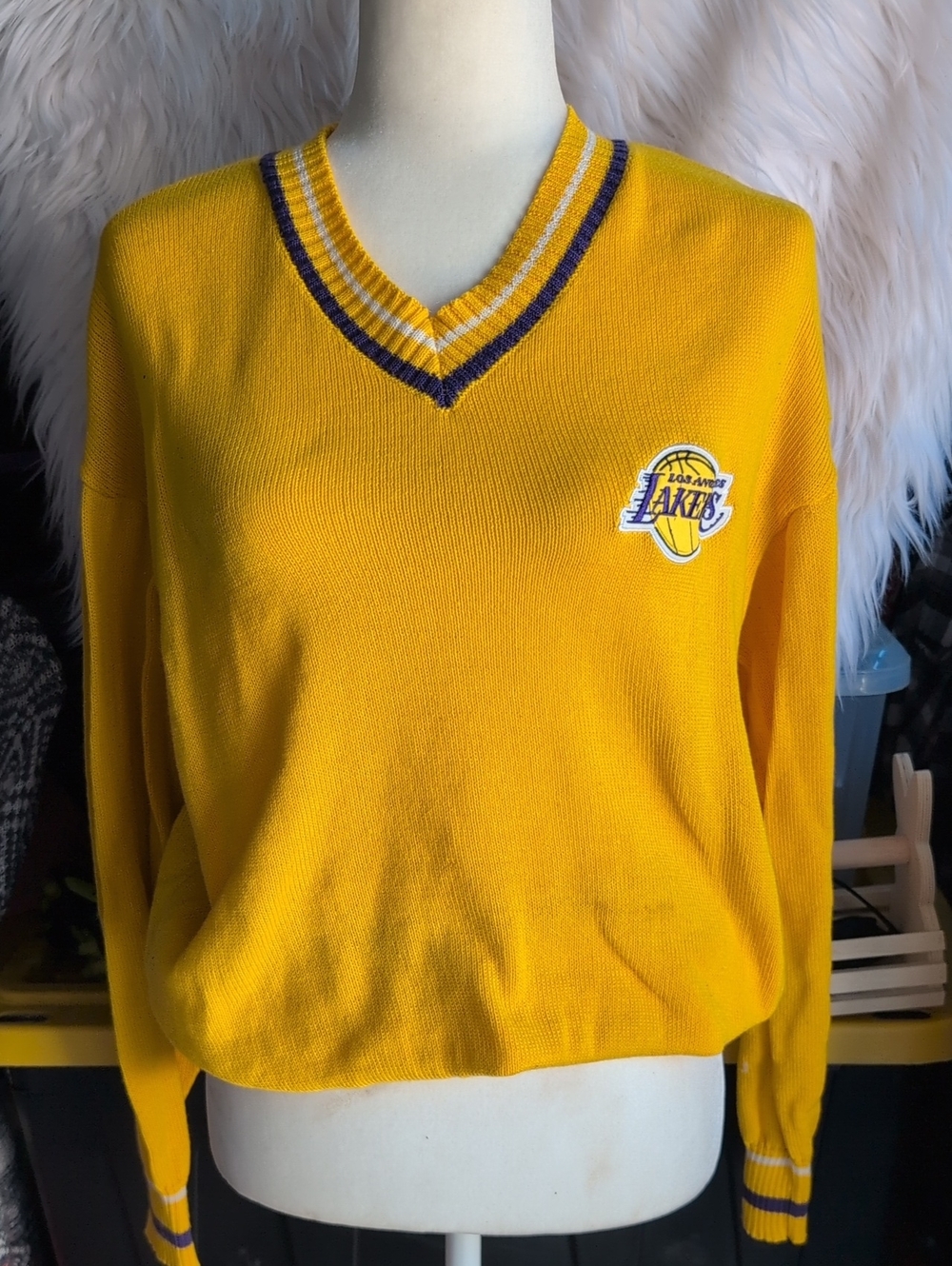 Los Angeles Lakers Gold V-Neck Pullover Sweater